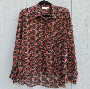Anthropologie Staring at Stars Sheer Floral Button Down Shirt Medium